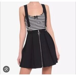 Hot Topic Women's Black Pleated Skirt with Suspender O‎ Ring Zipper Goth Punk XL